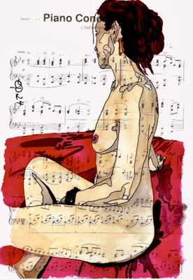 "Piano Concert No 5 Beethoven" April 25, 2024 (Aquarel on paper, sheet music 21x29,7)