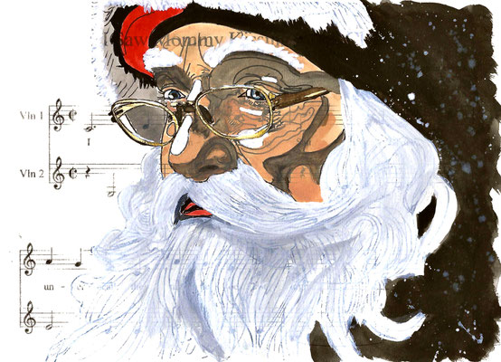 "I saw Mommy kissing Santa Claus", November 2023 (aquarel op papier, bladmuziek, 21x29,7 cm)