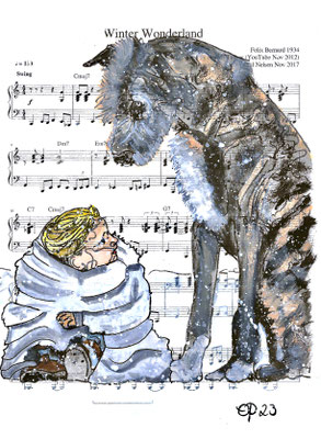 "Winter Wonderland", November 25, 2023,  photo BellaVie PhotoArt! (aquarel on paper, sheet music, 21x29,7)