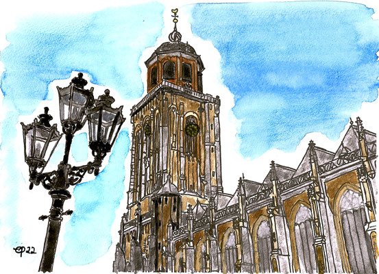 Lebuinuskerk, Deventer, oktober 2022 (aquarel op papier, 21,8x29)