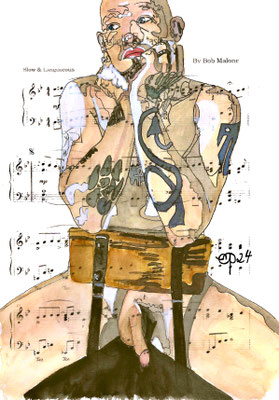 "Gaslight Fantasy" March 18, 2024 (aquarel, acrylic on paper, sheet music, 21x29,7)