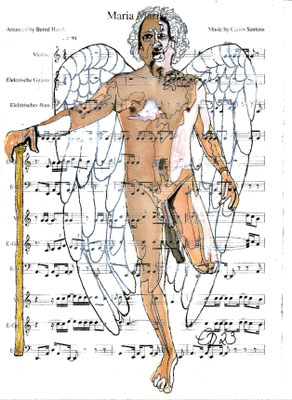 "Maria Maria", October 10, 2023 @lorent_live_model (aquarel on paper sheet music, 21x29,7 cm)