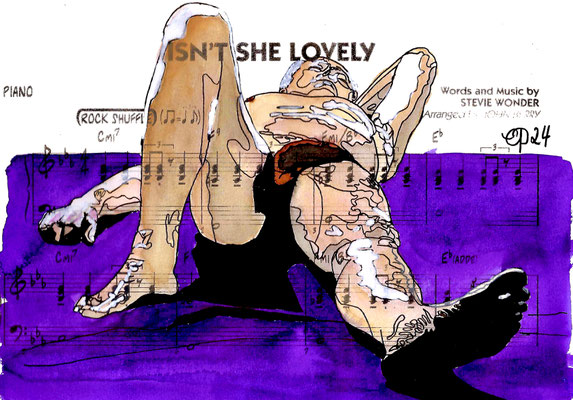 "Isn't she lovely" February 14, 2024 (aquarel on paper, sheet music, 21x29,7)
