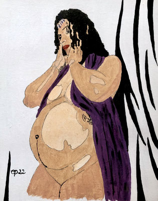 Life drawing zoom session 19 june 2022, Theme pregnancy. Host: Helen Roeten, Models : Xemina and Mariana @marartmodel  (acrylic on canvasboard, 24x30)
