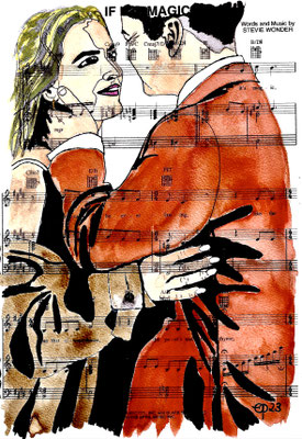 Marvin en Pip, februari 2023 (aquarel on sheetmusic, 29,8x21,5)
