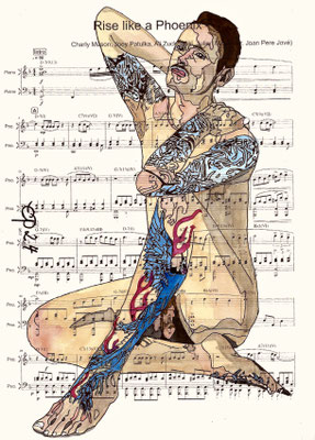 "Rise like a Phoenix" June 13, 2024 (Aquarel on paper, sheet music, 21x29,7)