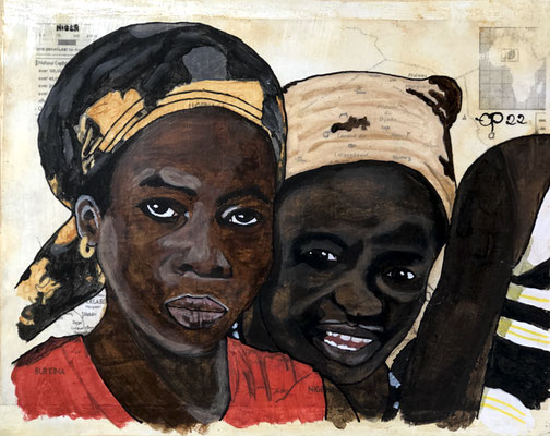 "Bouza, Niger 1981, deel 2", januari 2022 (mixed media, acryl, 24x30)