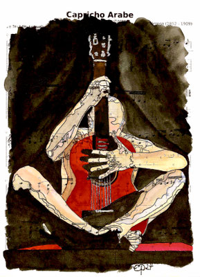 "Capricho Arabe" May 6, 2024 (Aquarel on paper, sheet music, 21x29,7)