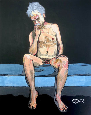 Man bloot klein, maart 2022 (acryl, 24x30)