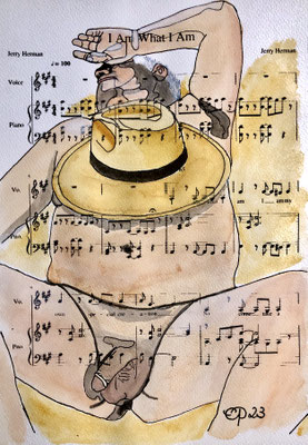 "I Am What I Am", August 25, 2023 @michaellifemodel659 (Aquarel on paper, sheet music, 21x29,7)