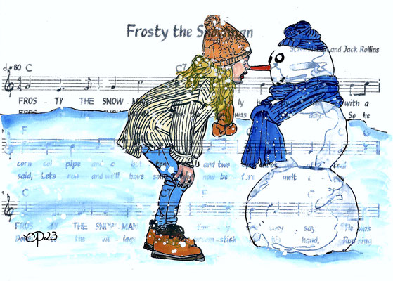 "Frosty the Snowman", December 7, 2023 (aquarel on paper, sheet music, 21x29,7)