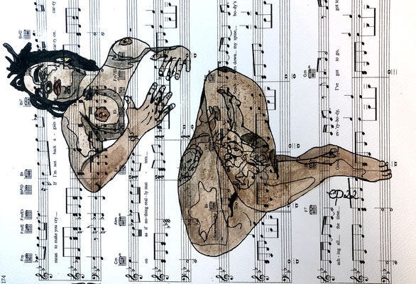 Live drawing session, December 28, 2022, Model: Inky @inkybunnycakes (aquarel on paper, 21,9 x 29)