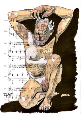 "When I was your man" 2024 January 8 (aquarel on paper, sheet music, 21x29,7)