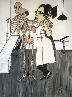 Scene aus “Der Junge, der zu schnell wuchs” Oper von Menotti oder auch dem Leben? (acryl, 80x60)