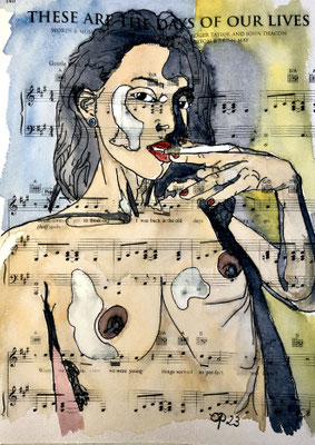  Mariana @mar_artmodel, Online Drawing Session,  26 April 2023! (aquarel on sheetmusic, 21x29,7 cm)
