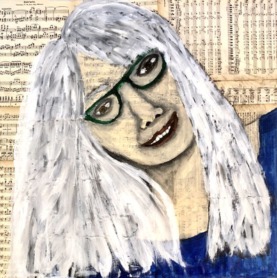 Zelfportret, juli 2023 Mixed media, acryl, canvas, 60x60)