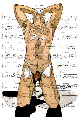 "Estate" February 10, 2024 (aquarel on paper, sheet music, 21x29,7)