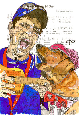 "Me and Bobby McGee" May 11, 2024 (Aquarel on paper, sheet music, 21x29,7)