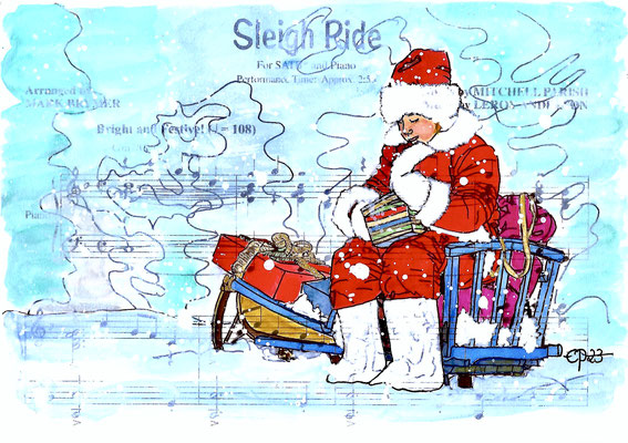 "Sleigh Ride", December 7, 2023 (aquarel on paper, sheet music, 21x29,7) 