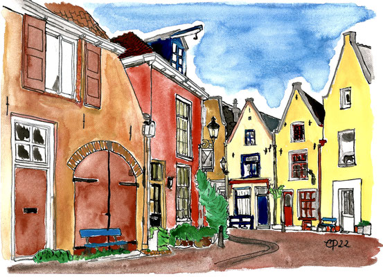 Walstraat (1), Deventer, oktober 2022 (aquarel op papier, 21,8x29)