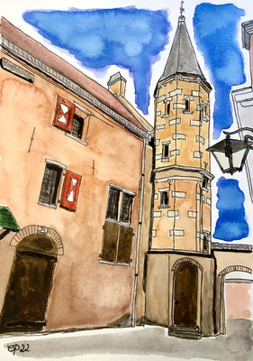 Muntentoren (2), Bergkwartier, Deventer, oktober 2022 (aquarel op papier, 21,8x29)