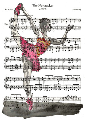 "The Nutcracker", September 6, 2023 Lesli Wiesner (aquarel on paper, sheetmusic, 21x29,7 cm)