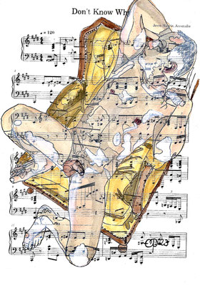 "Don't Know Why", August 31, 2023 @leopold_model ( Aquarel on paper, sheet music, 21 x 29,7 cm)