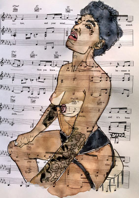 Live drawing,  August 31, 2022 (aquarel on sheetmusic, 21,2x30)