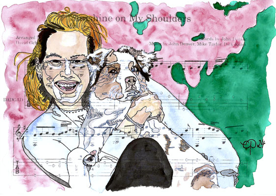 "Sunshine on my Shoulders" May 07, 2024 (Aquarel on paper, sheet music, 21x29,7)