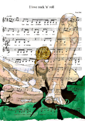 "I Love Rock'n Roll" March 7, 2024 (aquarel on paper, sheet music, 21x29,7)