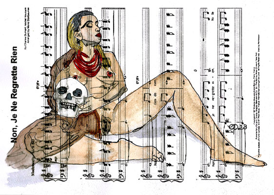 Mariangela, march 2023  (aquarel on sheetmusic, 21x29cm)