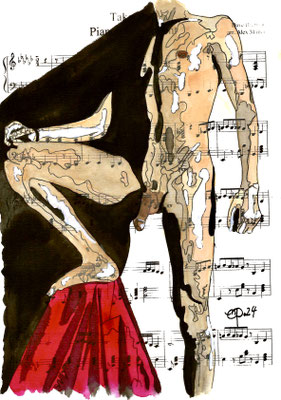 "Take Five" March 6, 2024 (Aquarel on paper sheet music, 21x29,7)