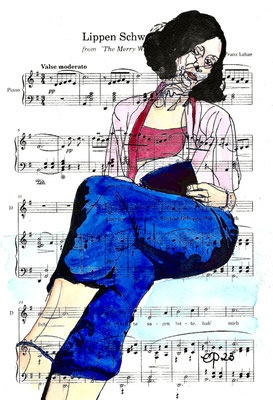 Vanessa 1, september 2023 (aquarel on paper, sheetmusic, 21x29,7 cm)