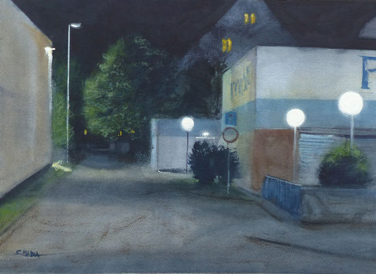 Impasse de la Hohwart, Nocturne - Aquarelle 48 x 34 cm