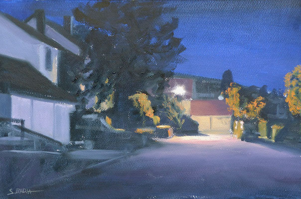 Baden-Baden - Eclairage de nuit - Huile sur papier - 41 x 27 cm