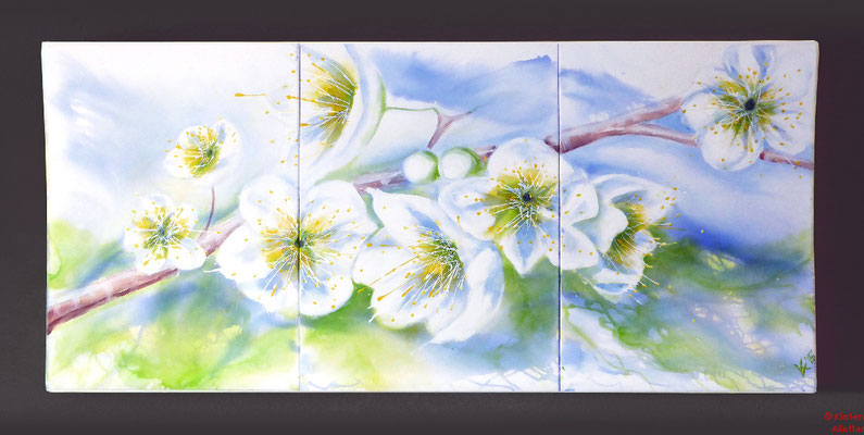 Kirschblüten, Acryl 2015, 180x80x2, ausgestellt in Praxis Dr. Görisch