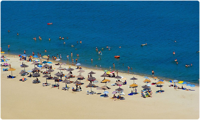 Paralia Pieria sandy beach from helicopter