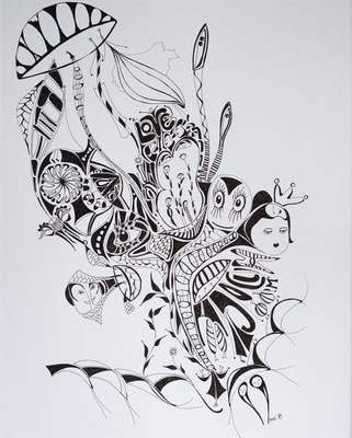 Bildgröße 50x70 Märchenland schwarz auf weiß abstrakte Zeichnung 