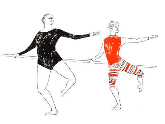 バーレッスン　ダンサーの手描きイラスト