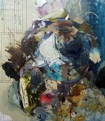 Anna Bittersohl | think of, that´s, all | 2022 | Papier,Tusche,Acryl,Öl auf Leinwand | 230x200 cm