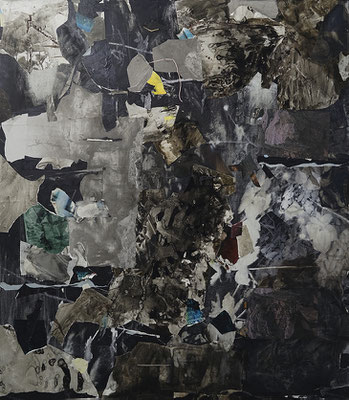 Anna Bittersohl | diesig | 2022 | Collage auf Leinwand (div.Papier,Tusche,Silikat,Öl,Acryl) | 230x200 cm