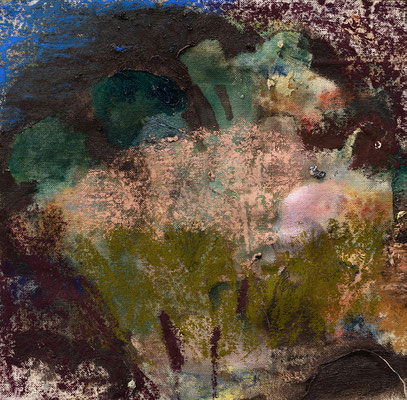 Anna Bittersohl | Erde riecht nicht, Erde duftet | 2024 | Tusche,Öl auf Leinwand | 30x30 cm