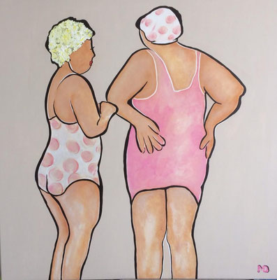 Girls' talk - Acryl en soft pastels - 120x120