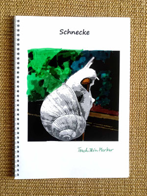 Schnecke, Beispiel gemalt mit Markern (Alcohol Ink)