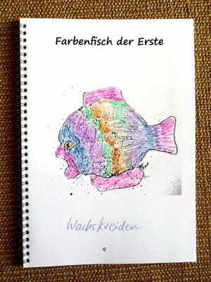 Farbenfisch der Erste, Beispiel gemalt mit Wachskreiden