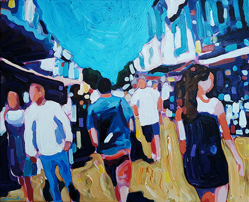 rue piétonne, acrylique sur toile, disponible
