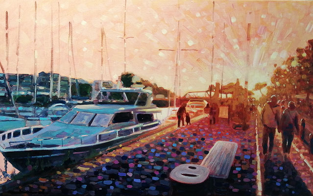 Un soir d'été au Gabut, 61x38 cm, acrylique sur toile, disponible