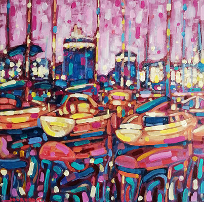 Octobre Rose, 20x20 cm, acrylique sur bois, disponible