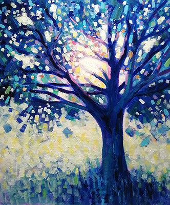 Arbre et lumière, acrylique sur toile, disponible