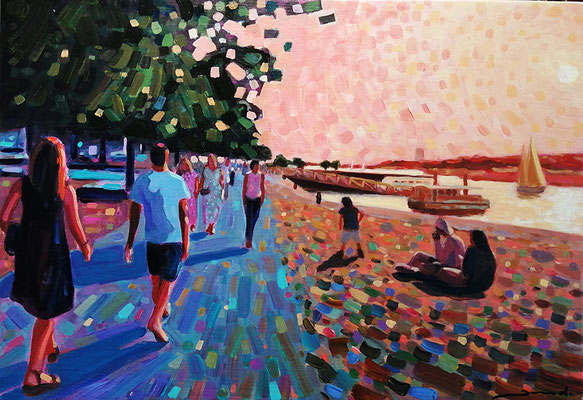 Balade au bord du chenal, 55x38 cm, acrylique sur toile, disponible